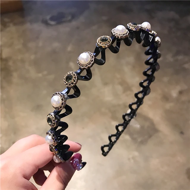 Fashion Pearl Non-Slip Rhinestone Hairbands Elastic Flower Women Hair Hoop Bands Headband Bezel Girls Hair Accessories Headdress crystal Pearl
