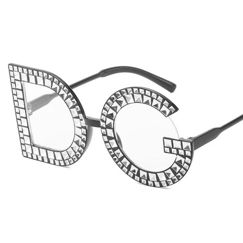 DG Великолепные женские солнцезащитные очки с кристаллами и бриллиантами ручной работы круглые очки UV400 зеркальные линзы цветочный дизайн летние солнцезащитные очки - Цвет линз: Black Transparent