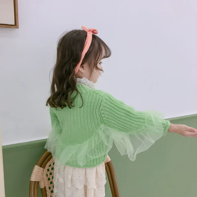 

Kids' Sweater 2019 Autumn Girls Korean-style Solid Color Knitted Coat Children Princess Gauze Cardigan Coat