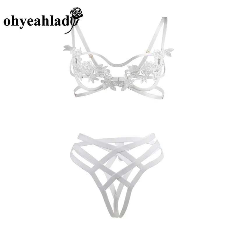 Ohyeahlady плюс размер элегантный лифчик и трусики наборы ансамбль Мода Цветочные бикини прозрачные открытые экзотические одежды RJ80854