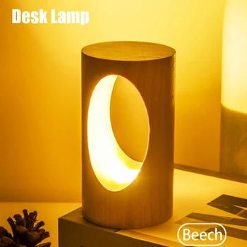 

Bedside USB Dimmable LED Night Light Home Decor Eye-protection Wood Desk Lamp Flicker-Free Bedroom Student Minimalist Study Gift