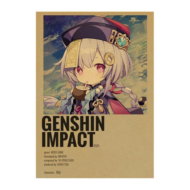 Genshin Impact Anime Posters Kraft Paper Prints Home Room Decor Study Bedroom Bar Cafe Wall Paintings Cartoon Wall Stickers Kraft Paper