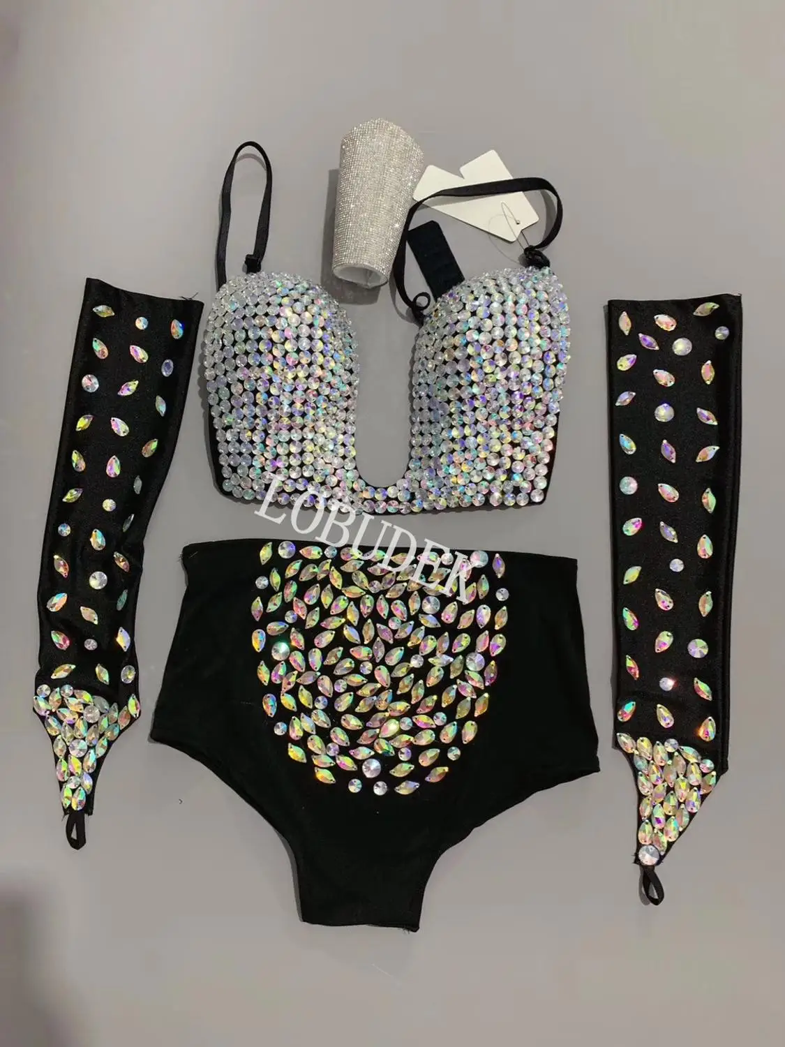 Бар клуб DJ певец DS сценический костюм Кристалл Бикини манжеты 5 шт. танцор полюс танцы вечерние выступления ночной клуб наряд