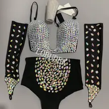 Бар клуб DJ певец DS сценический костюм Кристалл Бикини манжеты 5 шт. танцор полюс танцы вечерние выступления ночной клуб наряд