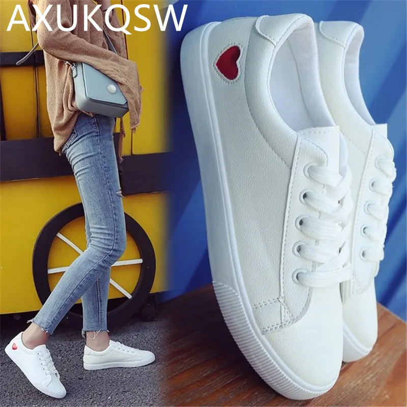 Women's Casual Flat Heart Lace-up With Fashion Skate Shoes Ladies Breathable Lovely Designer White Sports Shoes 39 Women's Shoes