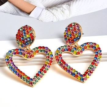 

Wholesale ZA Heart-Shaped Dangling Drop Earrings High-Quality Colorful Crystals Jewelry Accessories For Women Christm