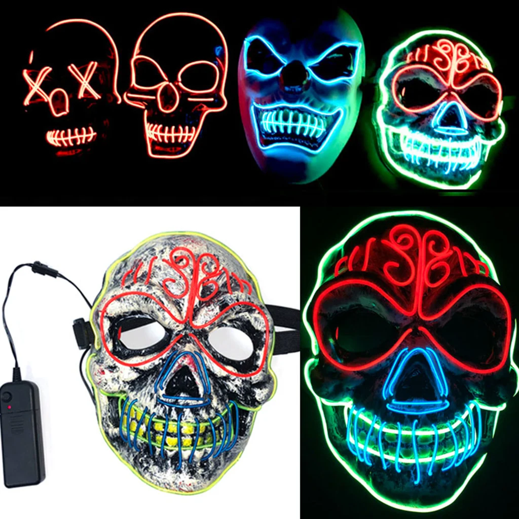 Halloween Scary glowing Mask Cosplay Led Costume Mask EL Wire Light up for Festival Party,Dance Ball, Rave Cosplay 6XDD