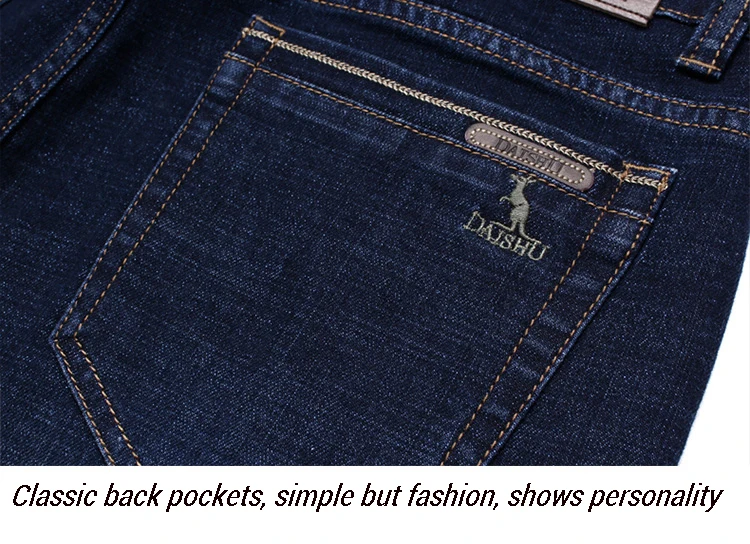 DAISHU Winter Warm Fleece Men's Jeans Thick Denim Jeans Straight Fit Trousers Cotton Velvet Pants men Large size 40 42 44