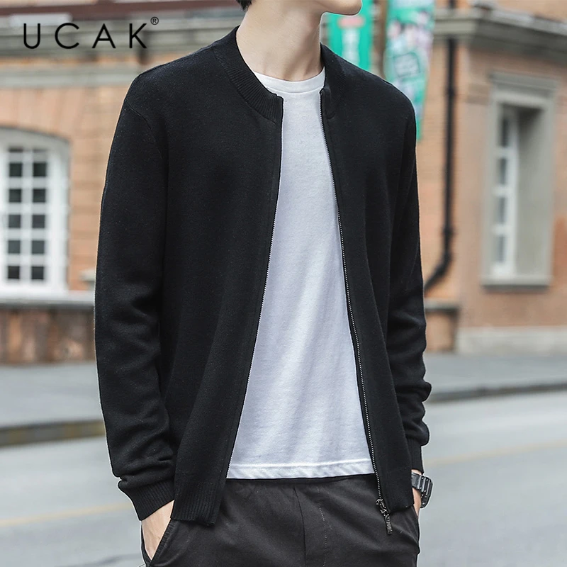

UCAK Brand Sweatercoat Men Clothes Autumn Winter Solid Color Sweater O-Neck Streetwear Sweatercoat Clothing Pull Homme U1131