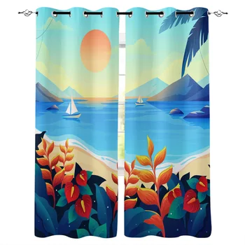 

Modern Summer Seaside Mountain Peaks Curtains Bathroom Kitchen Curtains Household Products Window Curtain Living Room