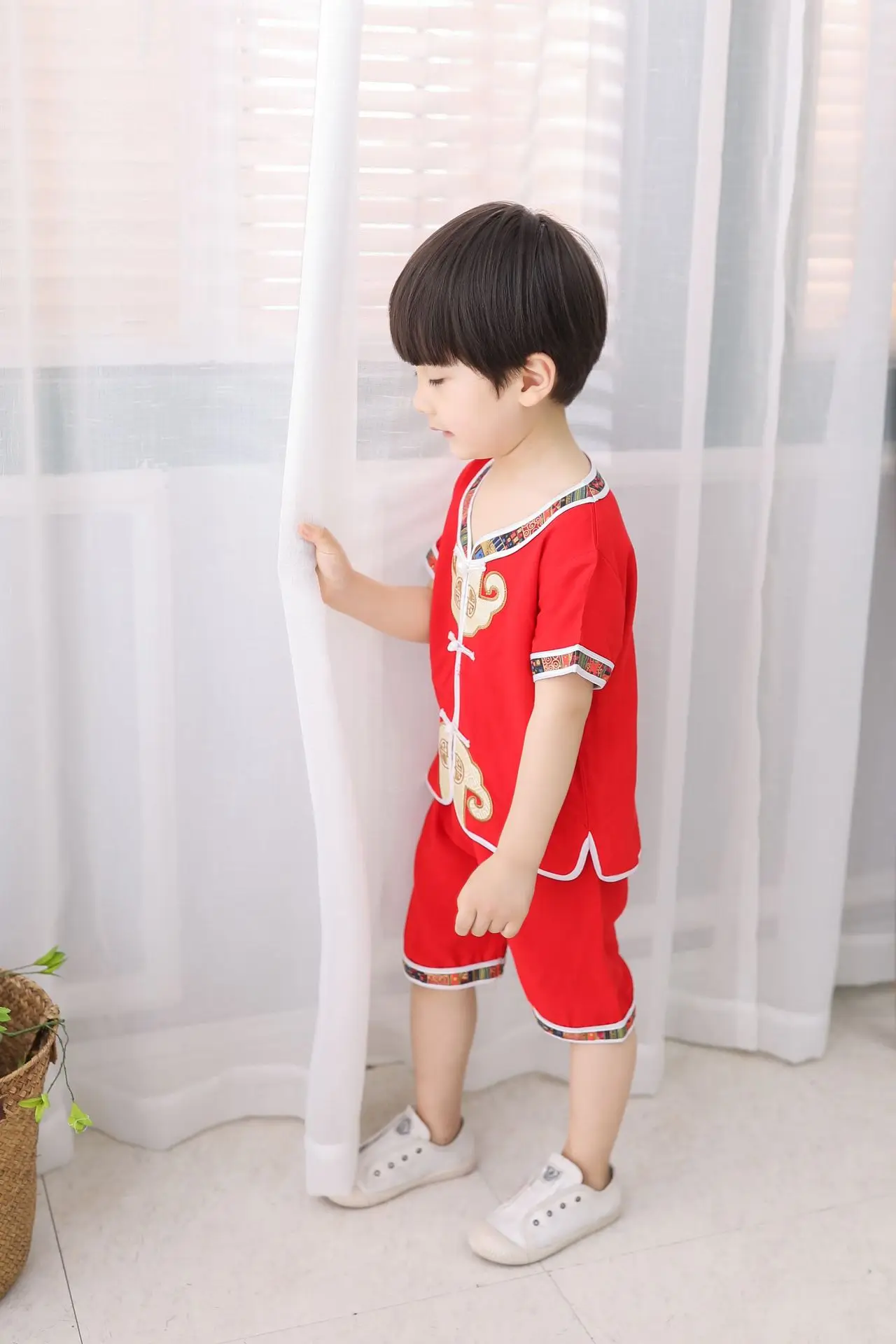 Summer New Style Chinese-style Childrenswear Short Sleeve Set Children Chinese Costume Chinese Clothing Good Luck Cotton BOY'S