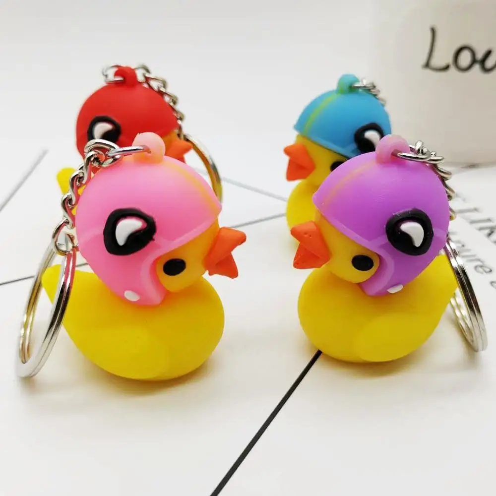 Trendy Little Yellow Duck In Helmet Key Chain Pendant Pvc Multicolor