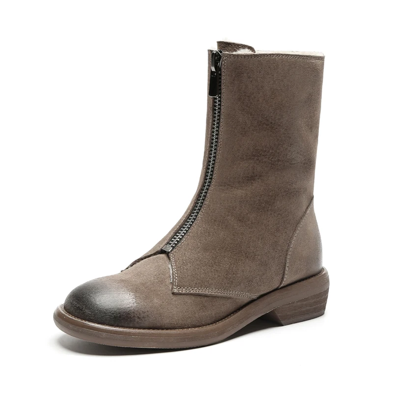 

Vintage winter new thermal plush thermal boots leather round head short tube fashionable lady with heel ankle boots