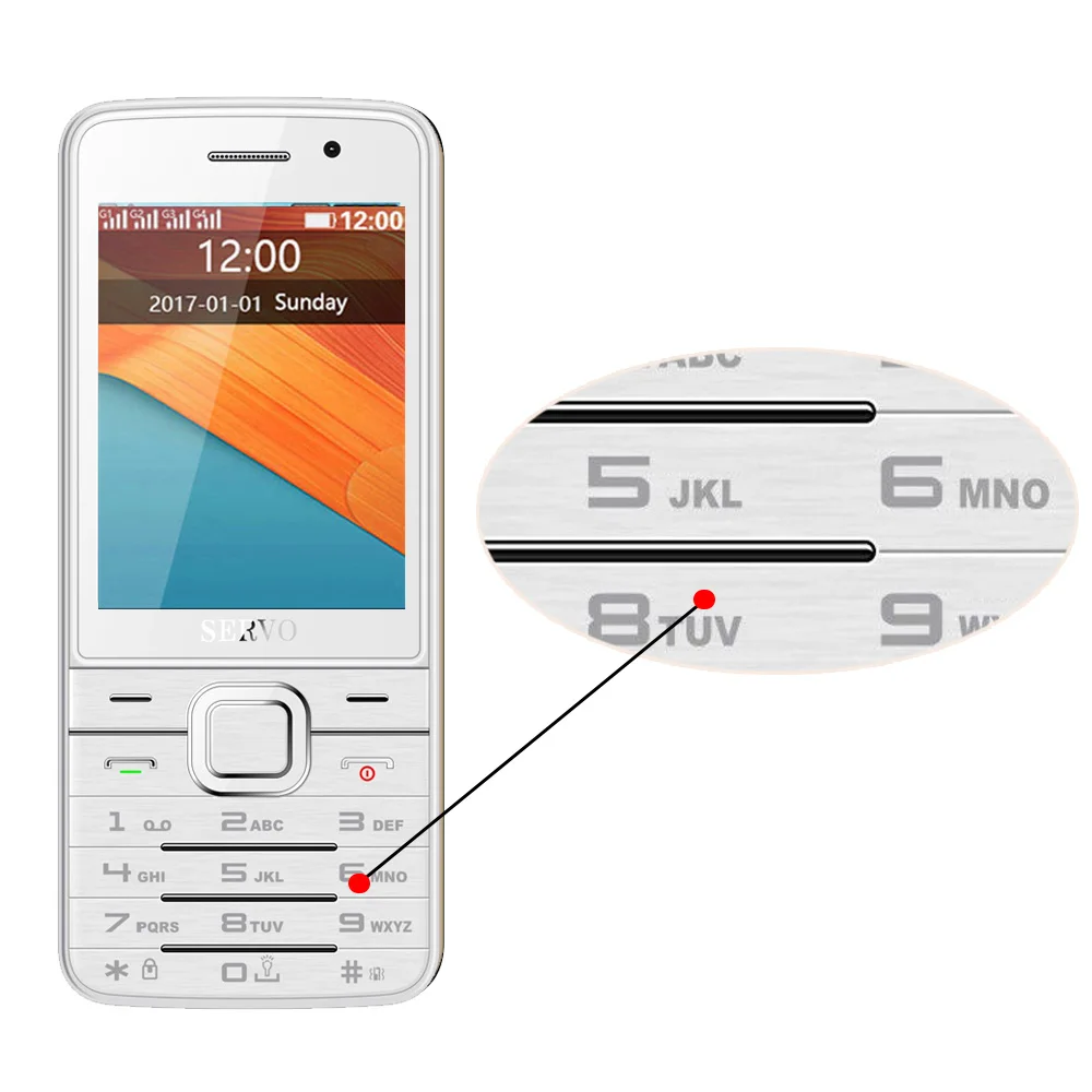 English button White Original Phone SERVO V9500 2.8 inch 4 SIM cards Quad standby GPRS Bluetooth MP3 FM vibration Russian keyboard 2G Mobile phones - Цвет: English button White