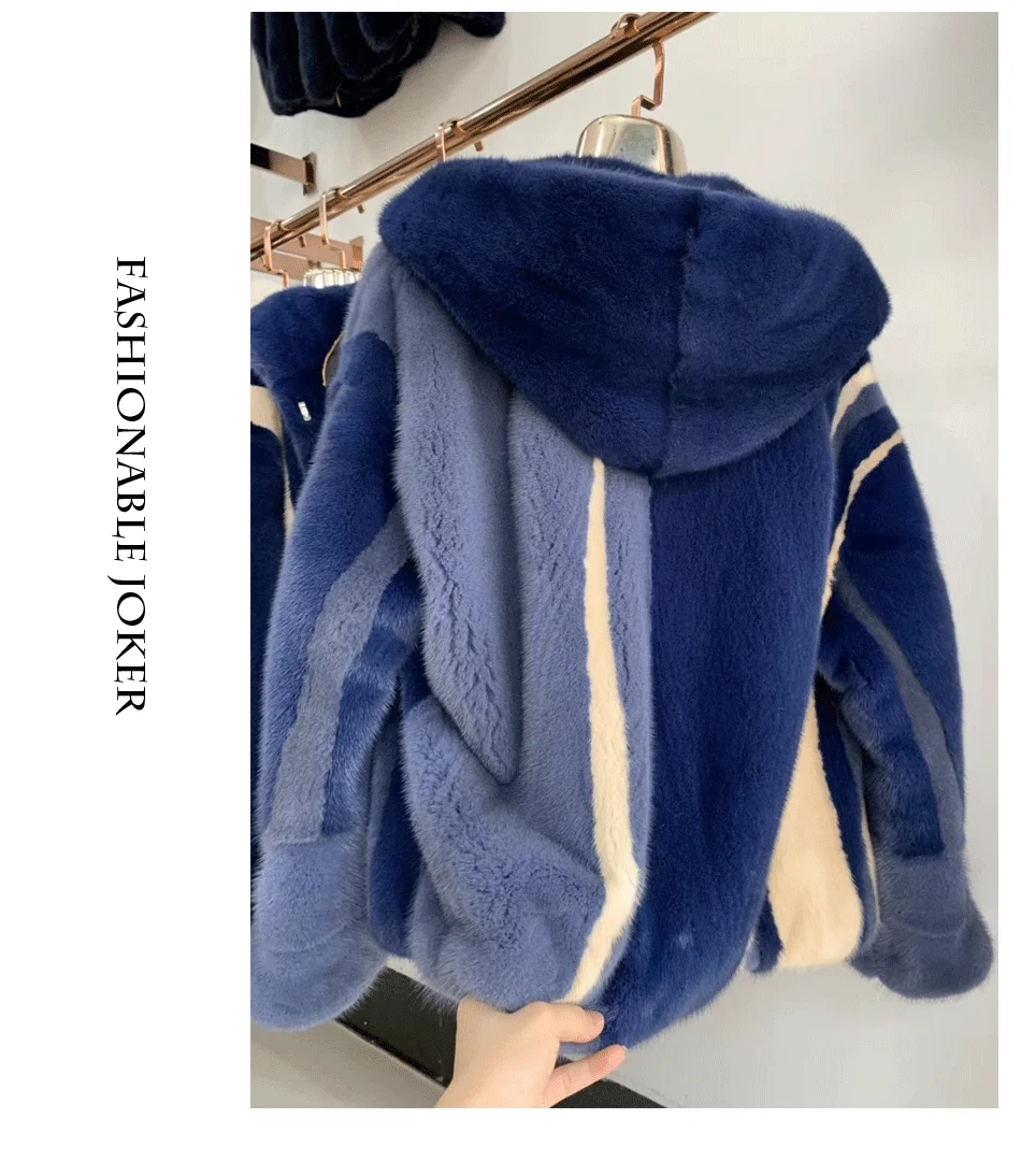 Multicolor Imported Mink Fur Coats with hood short fashion Real Fur Coats For Women Winter Warm Jacket Fashion Genuine Fur Outw