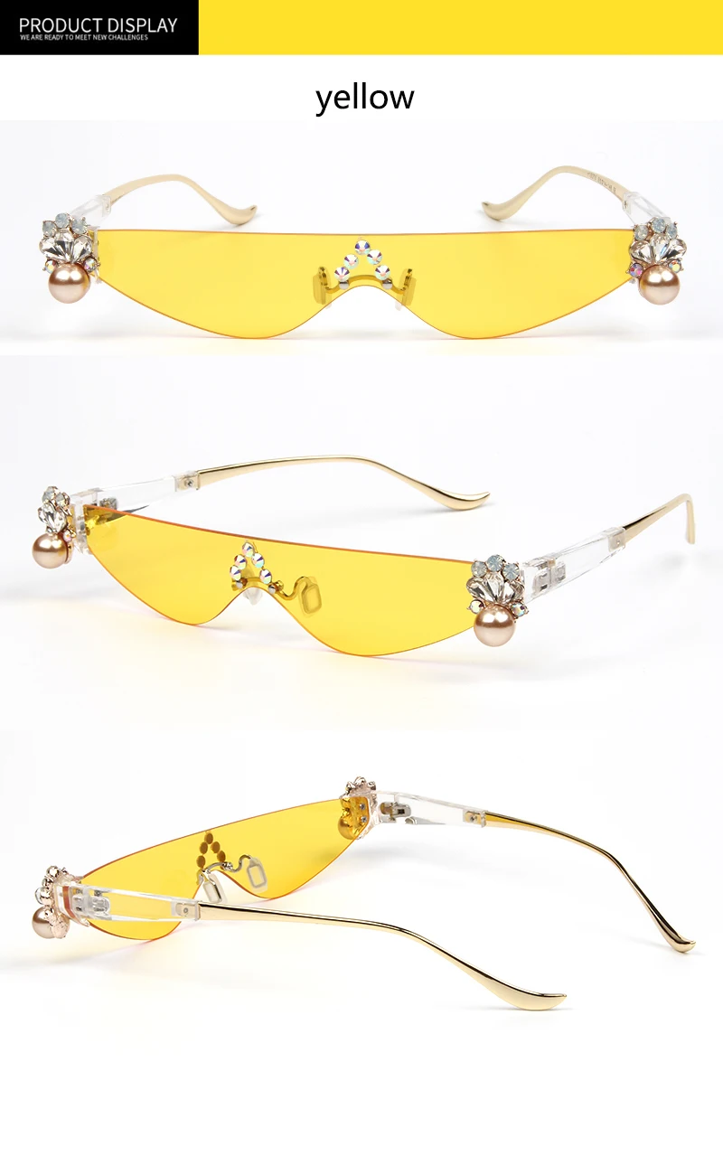 Винтажные маленькие солнцезащитные очки "кошачий глаз", жемчужные, треугольные, без оправы, медная рамка, горный хрусталь, солнцезащитные очки для мужчин и женщин, оттенки, Океанский цвет, uv400