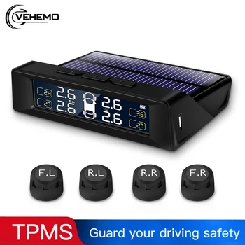 

TPMS Car Tire Pressure Monitoring System With 4 external Tyre Sensor Solar Power License Plate Real Time Monitor TMPS Car Alarm