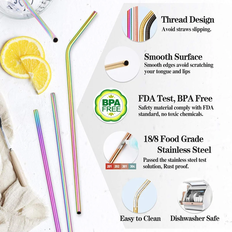 Drinking Straws Set Metal Straws 304 Stainless Steel for Milk Coffee Bar Party Cocktail drinking straws metal straw set metal straws stainless steel straw