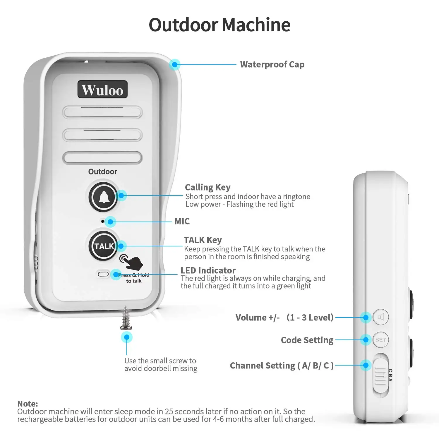 video intercom doorbell Wuloo 1/2 Mile Range Wireless Voice Doorbells Intercom System Adjust Volume Rechargeable Doorbell Receiver Waterproof Ring door intercom system