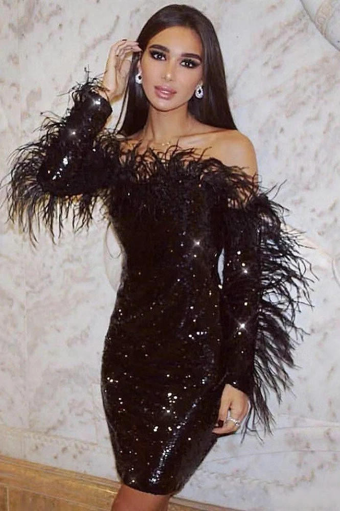 black feather dress