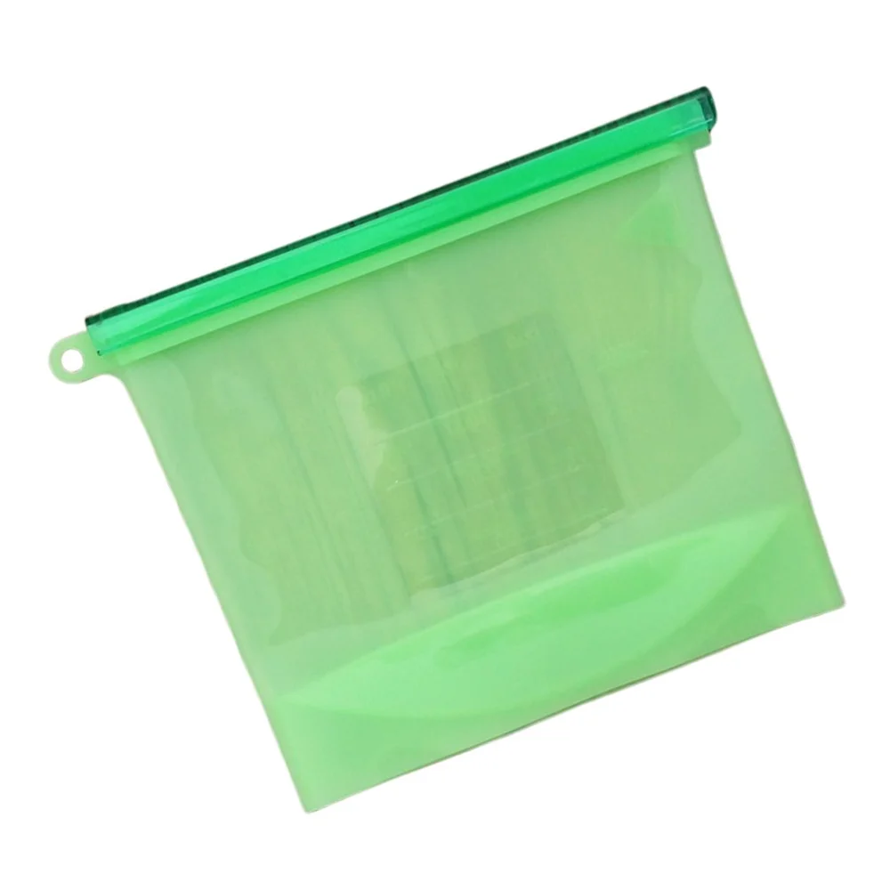 green Silicone Food Bags Fresh Bag Kitchen Tool Reusable Storage Sealed Fruit Sealed Household Stand Up Zip Shut Container - Цвет: green