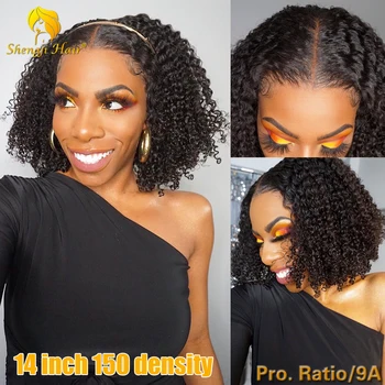 

Kinky Curly 360 Lace Frontal Wig Pre Plucked 4.5"Brazilian Short Bob Human Hair Wigs For Black Women 150% Shengji Remy Hair Wig