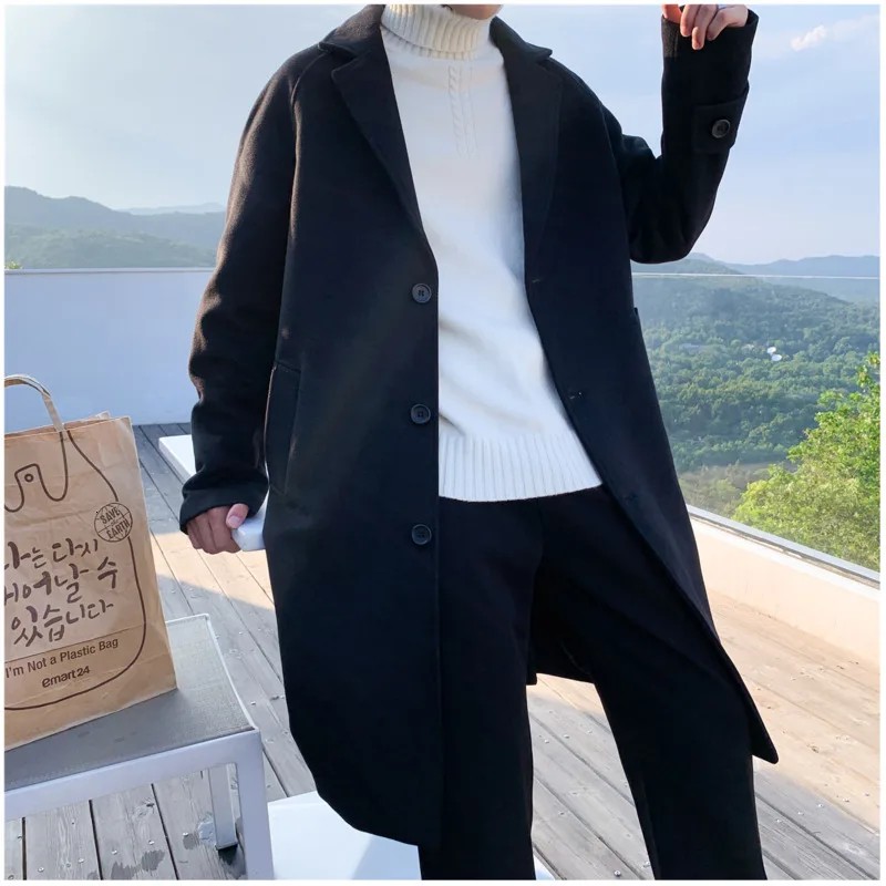 Мужская хлопковая куртка осень и зима шерстяной Теплый длинный Тренч Молодежная индивидуальная модная трендовая мужская одежда