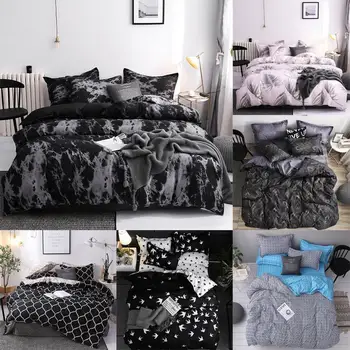 

30 Simple Bedclothes Quilt Cover Pillowcase Three-Piece Bedding Set With Pillow Case Single Double Comforter Black Duvet Cover