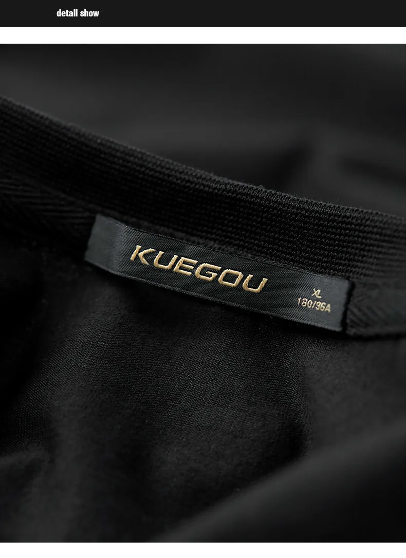 KUEGOU осень хлопок Принт карман белая футболка мужская футболка брендовая футболка с длинным рукавом Футболка модная одежда 7727