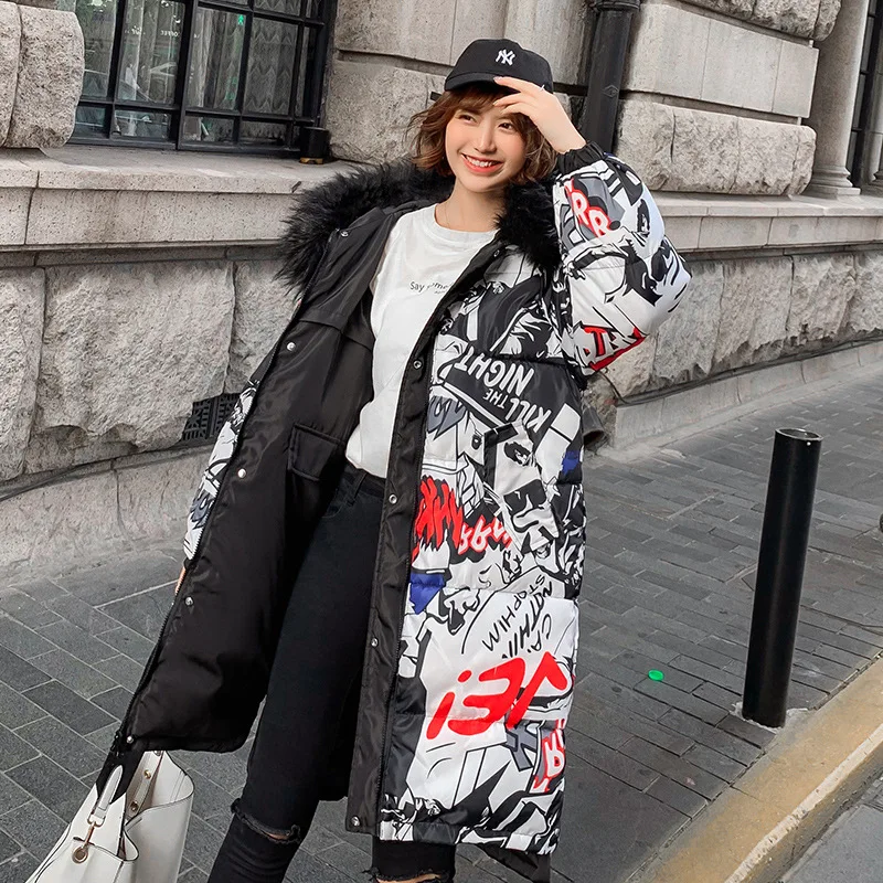 

Photo Shoot New Style Women's Mid-length Cotton Coat Double-sided Wear Large Fur Collar Thick Large Size Cotton Coat