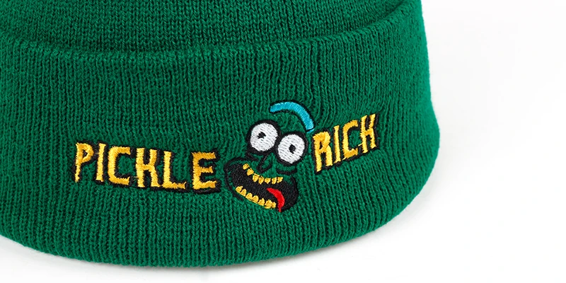 Pickle Rick Лыжная вязаная шапочка Зеленая Шапка Рик и шапка Морти эластичная брендовая Вышивка Теплая Зимняя Skullies мультяшное изображение