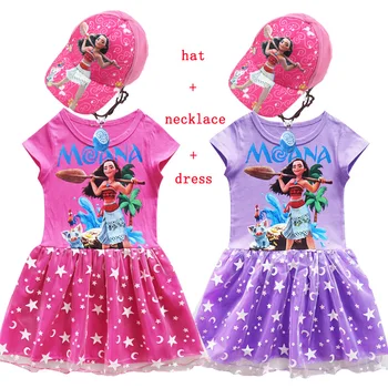

Kids Girl Princess Party Dress Moana Adventure Clothing Girls Dress Set with hat and Necklace baby Vaiana Cosplay Clothes
