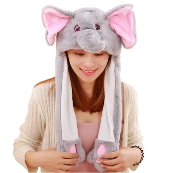 

DOUBCHOW Ear Moving Plush Red Eyes Grey Elephant Animal Hat with Paws Adult Teenagers Kids Boys Girls Costume Winter Hats Beanie