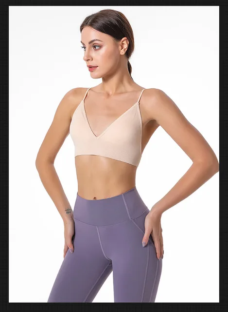 Deep V Triangle Cup Seamless Yoga Bras Women Sexy Thin Strap High Elastic  Casual Bottom Bra Fitness Underwear Beauty Back Tops
