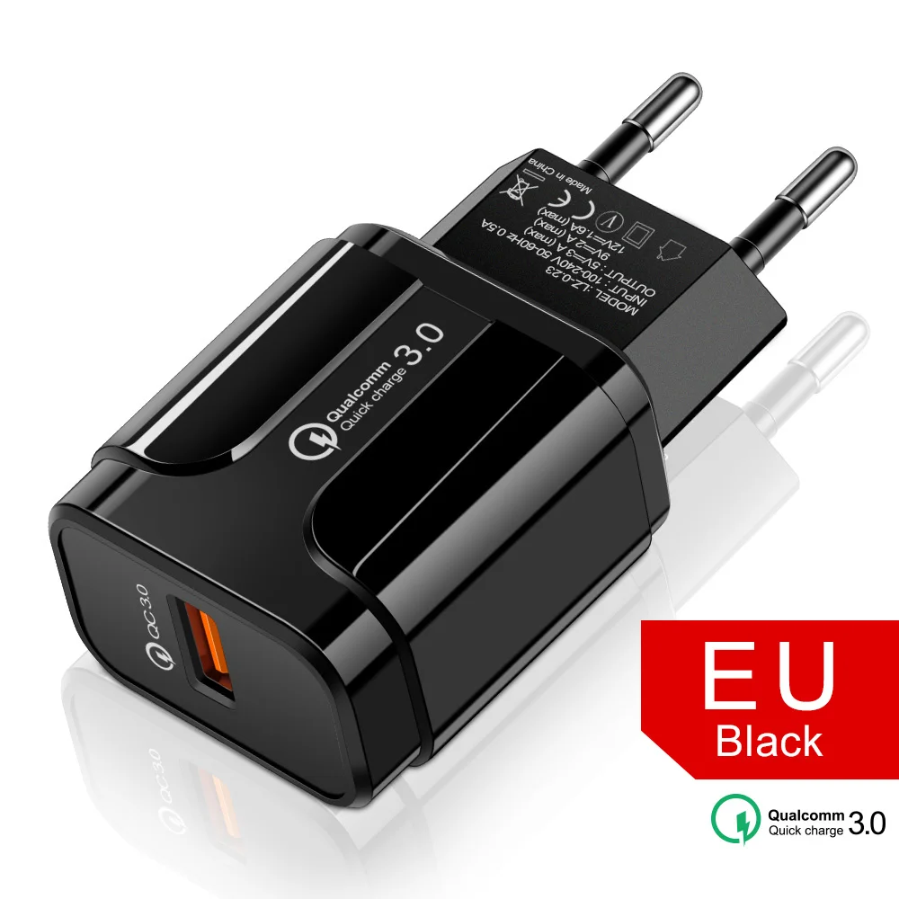 EU Charger1 18 Вт Быстрая зарядка 3,0 USB зарядное устройство ЕС США 5 в 3 А Быстрая зарядка мобильного телефона зарядное устройство для iphone huawei samsung Xiaomi адаптер LG - Тип штекера: EU Charger1