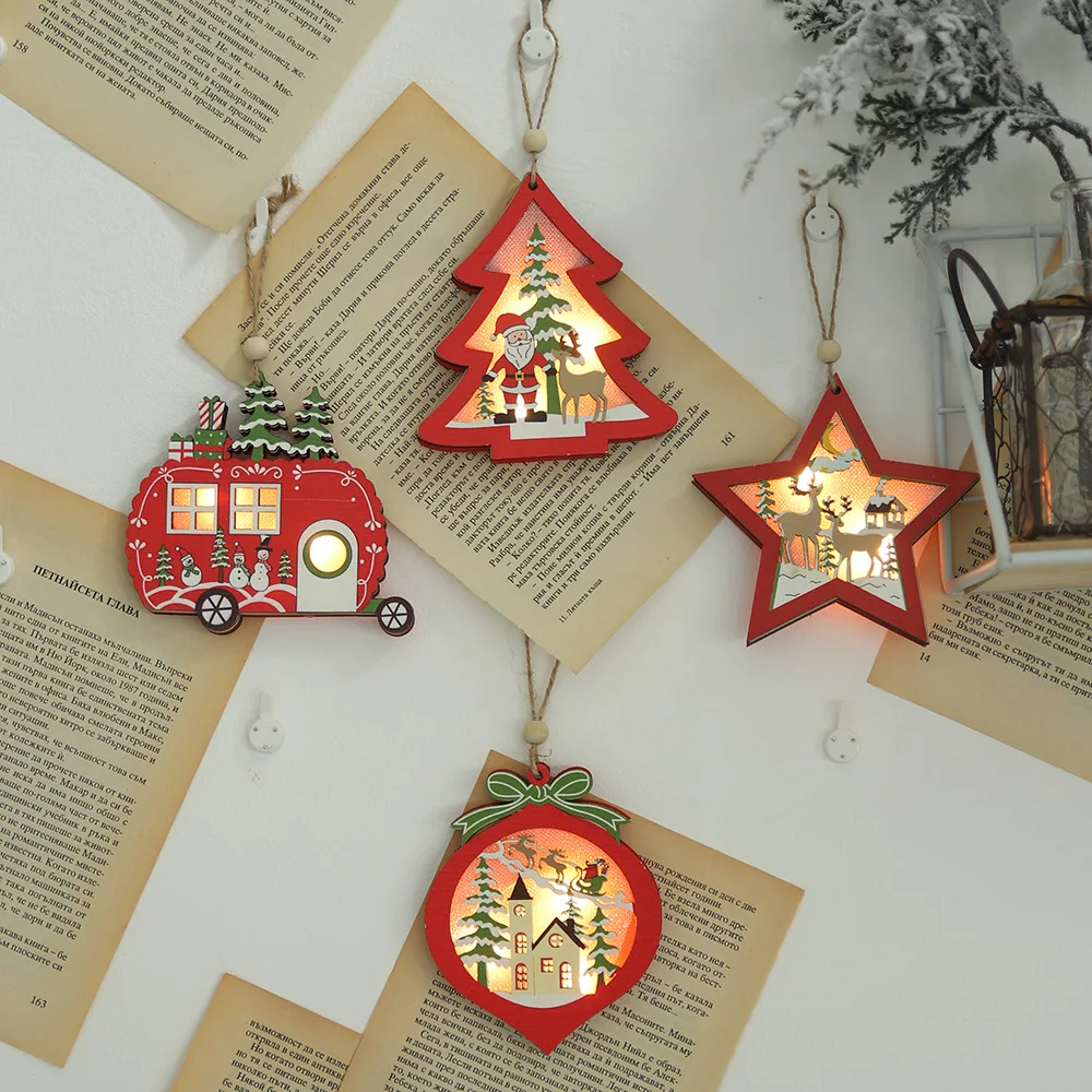 2020 New Year Christmas Decoration Creative Led Light Christmas Tree Hanging Pendant Star Car Heart Wooden Ornament Xmas Party|Pendant & Drop Ornaments| - AliExpress