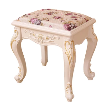 

European style dressing stool simple cloth solid wood dressing table chair manicure stool garden bedroom shoe stool