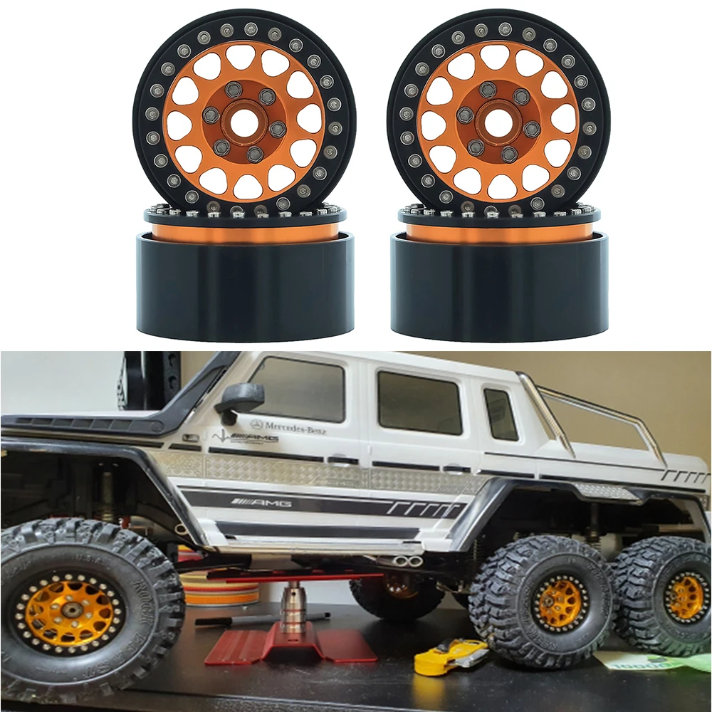 Black LAFEINA 114mm Rubber Tires and 1.9 Inch Metal Beadlock Wheel Rims for 1/10 Scale RC Rock Crawler Car Axial SCX10 Traxxas TRX4 