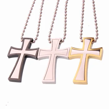 

Fashion Design Stainless Steel Pattern Cross Strong Men's Boy's Women's Jewelry Pendant Necklace With Round Bead Chain 24inch