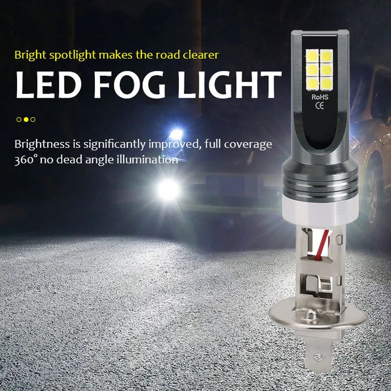 

2Pcs H1 LED Car Front Fog Light Headlight Lamp Bulb 6000K White Auto Accessories Driving Day Running Kit 3030 SMD DC 12V