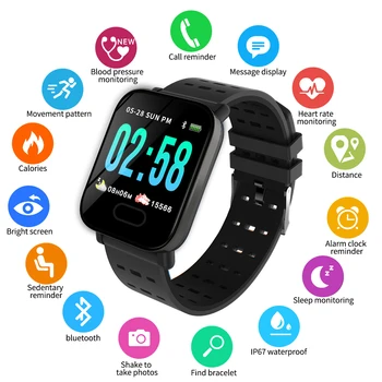 

Smart Watch A6 Men Women Heart Rate Monitor Blood Pressure Waterproof Smart Bracelet Clock For IOS Android phones