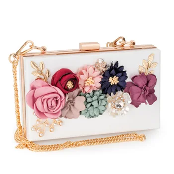 

Hot Selling Women Acrylic Flower Clutches Evening Bags Crossbody Purse with Chain Strap for Wedding Banquet -B5