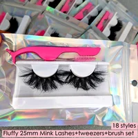 Mikiwi 10/20//50/100 Wholesale 25mm Fluffy Mink Lashes Suit Brushes Tweezers In Bulk Eyelashes Set Multi Pack Mink Lashes Kit 1