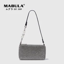 

MABULA Pearl Chain Rhinestone Evening Purse for Women Bling Crystal Crossbody Bags Casual Party Wedding Handbags