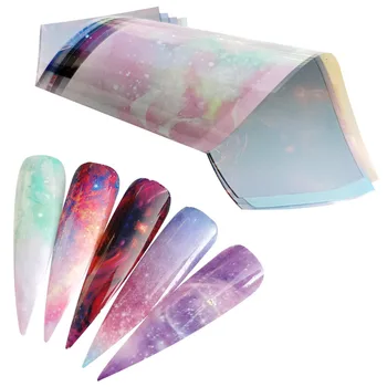 

5 PCS Nail Foil Polish Sticker Set Matter Silver Gold Champagne Adhesive Transfer Decals Glitter Nail Wraps Starry Paper