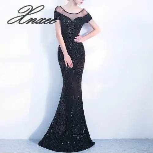 

Elegant Backless Long Dress Mermaid Black Party Sequins Maxi Dress