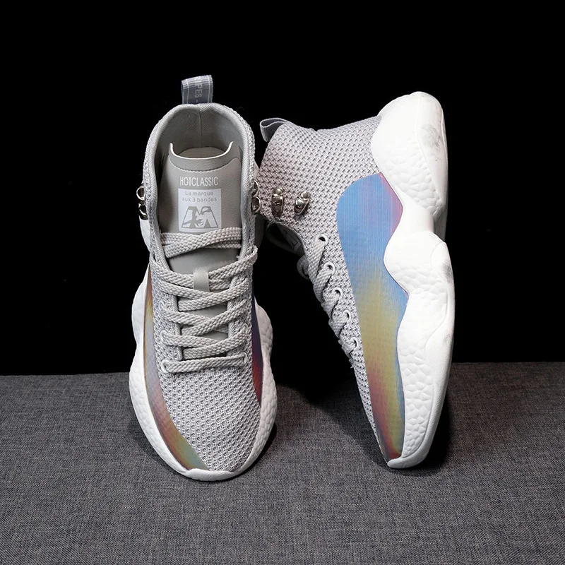 

2019 Autumn New Style Breathable Korean-style Fashion Athletic Shoes Hight-top Fly Woven Casual Sports Shoes Women's Ultra-Light