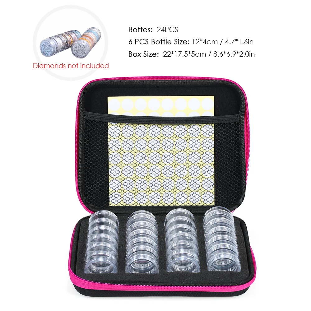 Алмазная коробка для хранения с 24/48 пластиковыми бутылками на молнии для вышивки мелкими деталями, стразы для дизайна ногтей, сумка для хранения - Цвет: 24 Slots