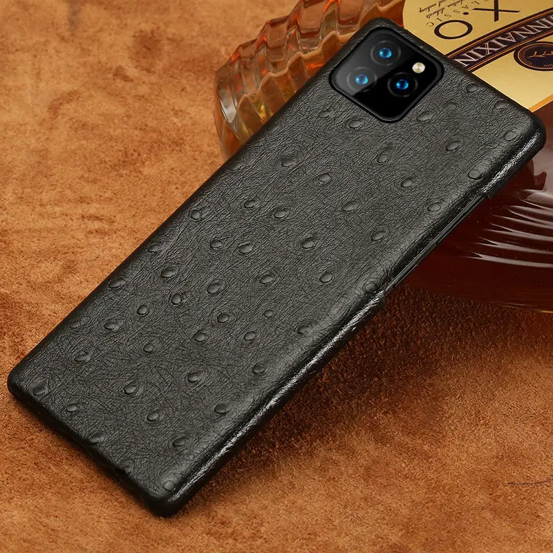 Чехол из натуральной коровьей кожи для телефона iphone 11 11Pro 11 Pro Max X XR XS MAX 8 Plus 5 SE 6 8 6s 7 Plus Роскошный чехол из страуса - Цвет: Черный