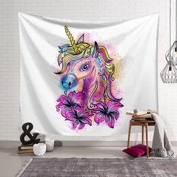

Gradient Flower Unicorn Tapestry 3D Printing Tapestrying Rectangular Home Decor Wall Hanging 04